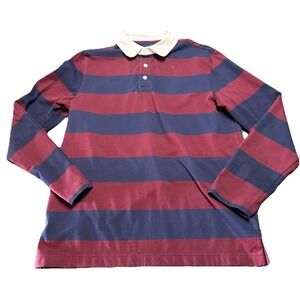 Men's The Savile Row Company Striped Rugby Shirt Blue Red M Preppy Longsleeve